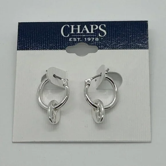 Chaps Silver-Tone Double Hoop Earrings With Dangling Oval Accents For Women - Picture 1 of 14